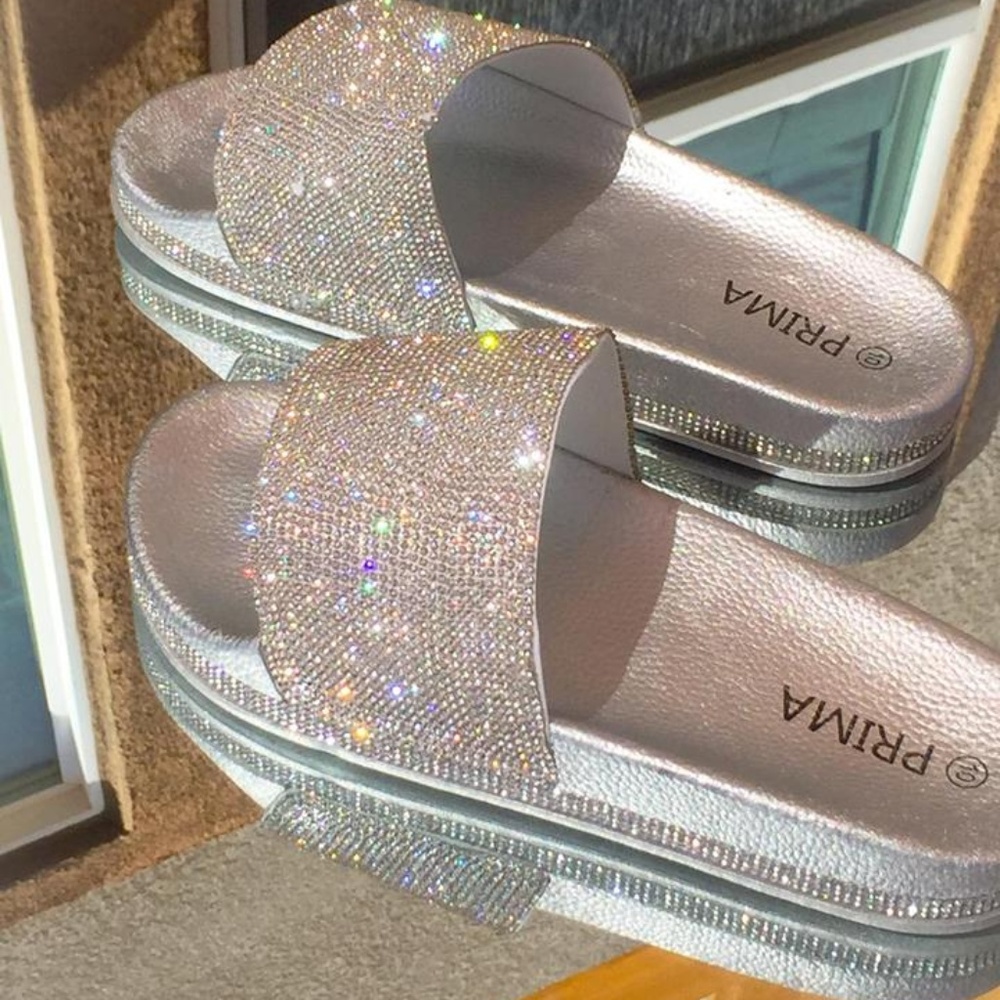 Gorgeous SIlver Rhinestone Slides best price